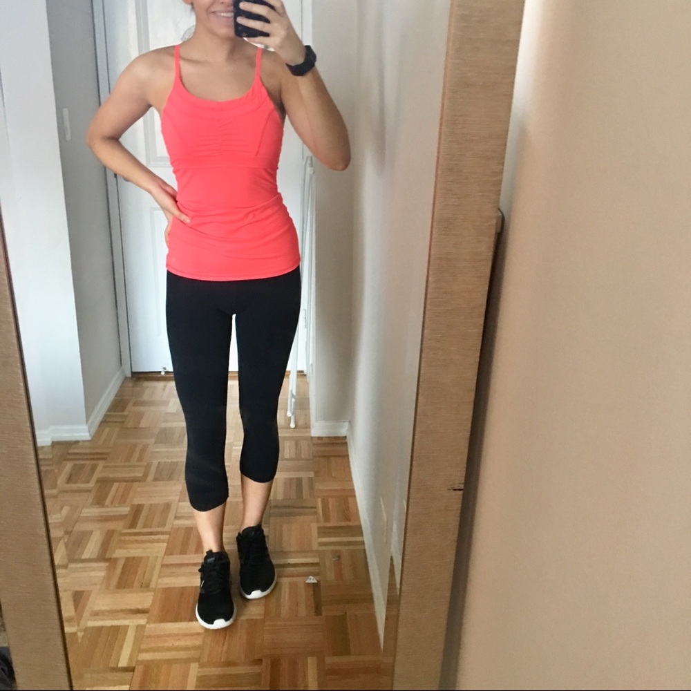 Neon Coral Strappy Back Workout Tank Top